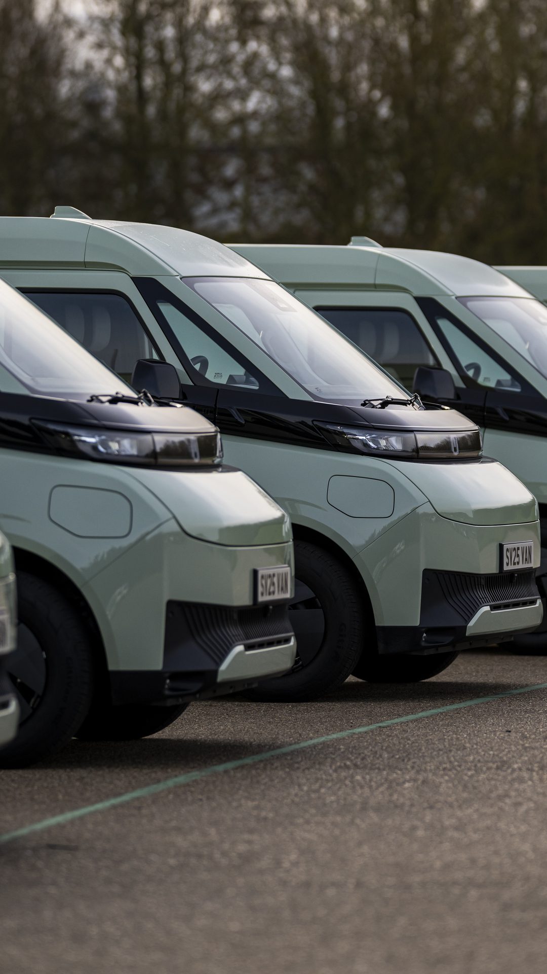 A compound of Farizon SV vans in white, black and sage